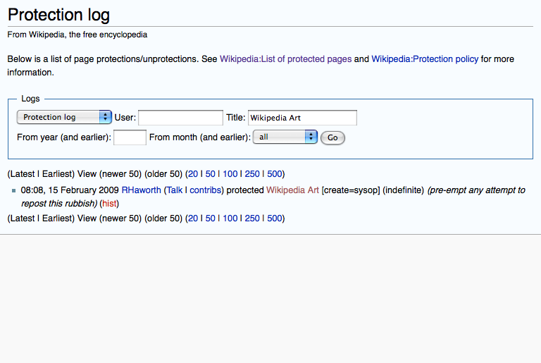 Wikipedia Art protected, February 2009
